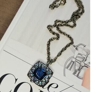 LaVINTAGE Blue Crystal Rhinestone Square Goldtone Necklace La Vintage